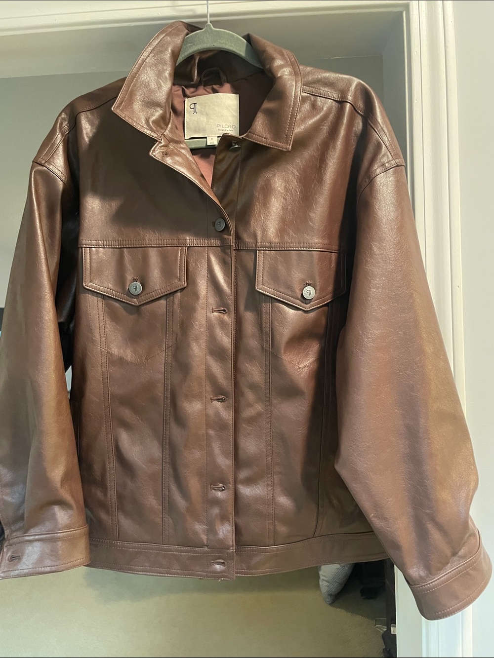 Pilcro Brown Leather Button-Up Jacket